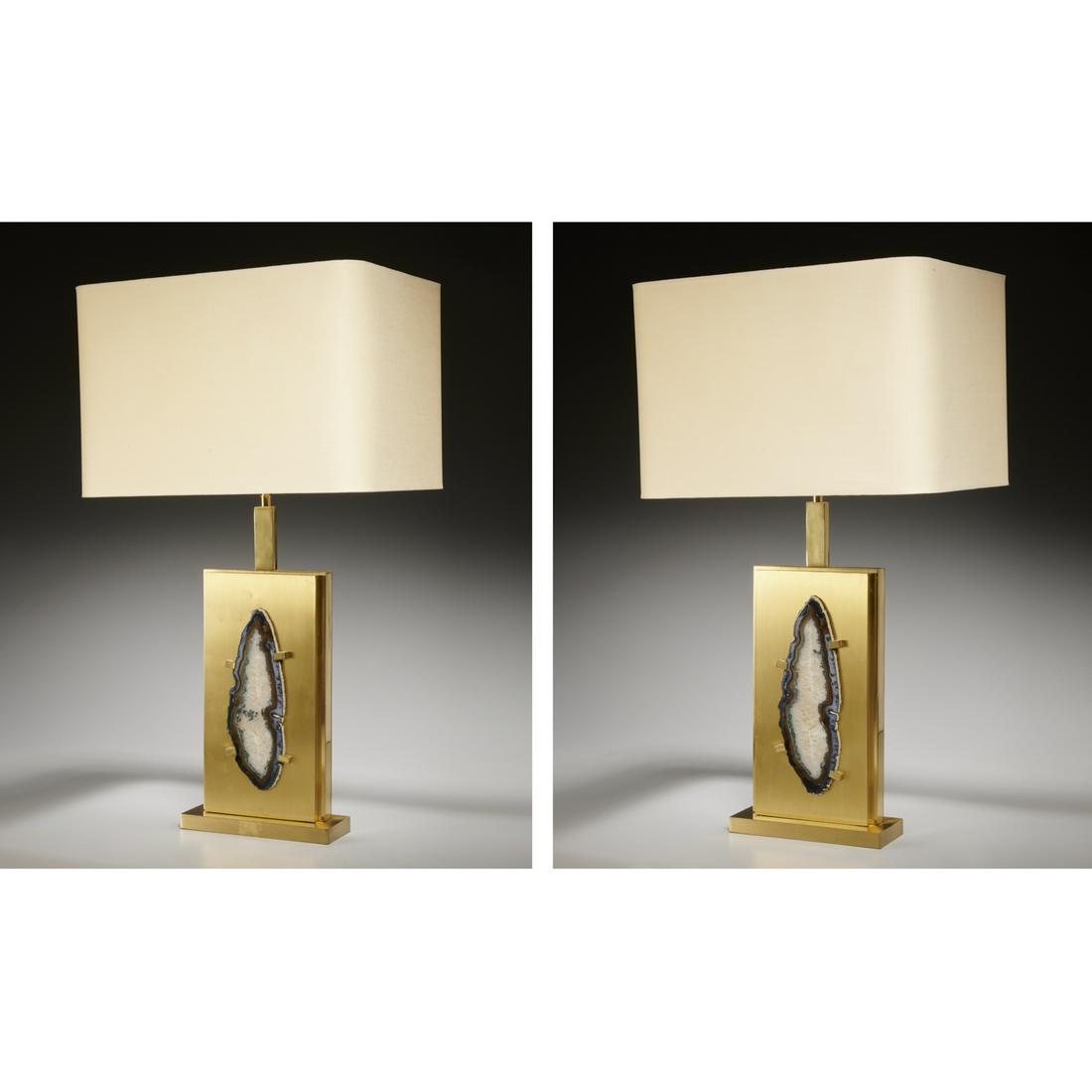 Willy Daro, pair agate and bronze lamps, signed (1 of 8)