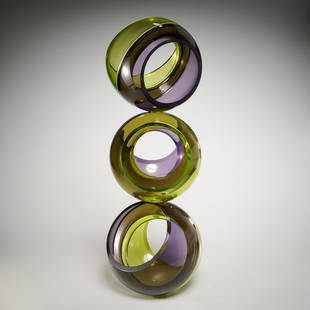 John Kiley, large glass sculpture, 2013: John Kiley, large glass sculpture, 2013, John Kiley (American, b. 1973), Stacked Spheres, signed and dated to underside, approx. 27"h x 10"dia Provenance: A Private Collection: Stamford, CT