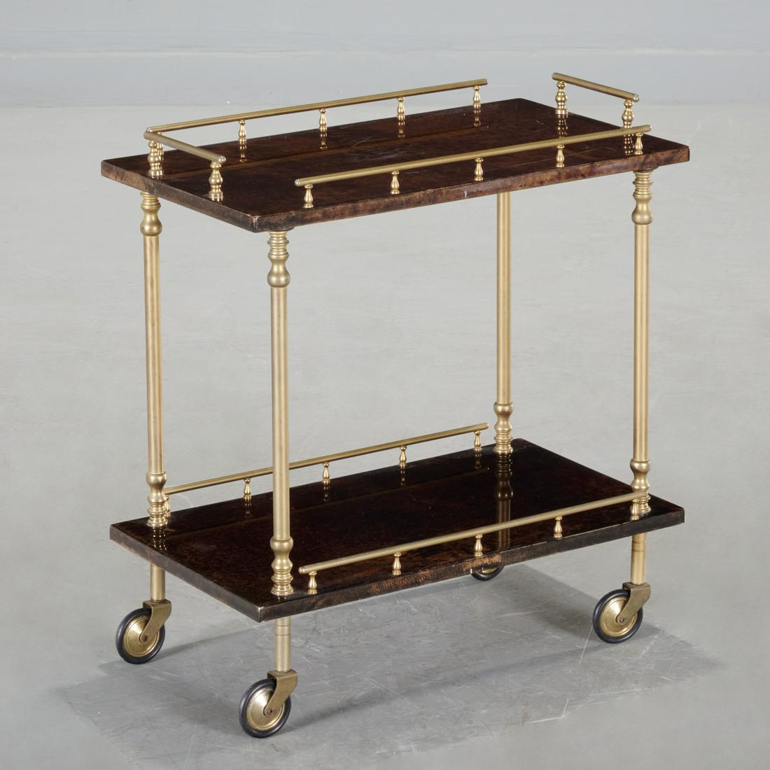 Aldo Tura, two-tier parchment clad drinks cart (1 of 6)