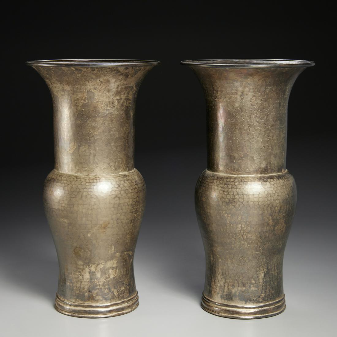 Robert Kuo, pair hammered metal "Zun" vases (1 of 6)