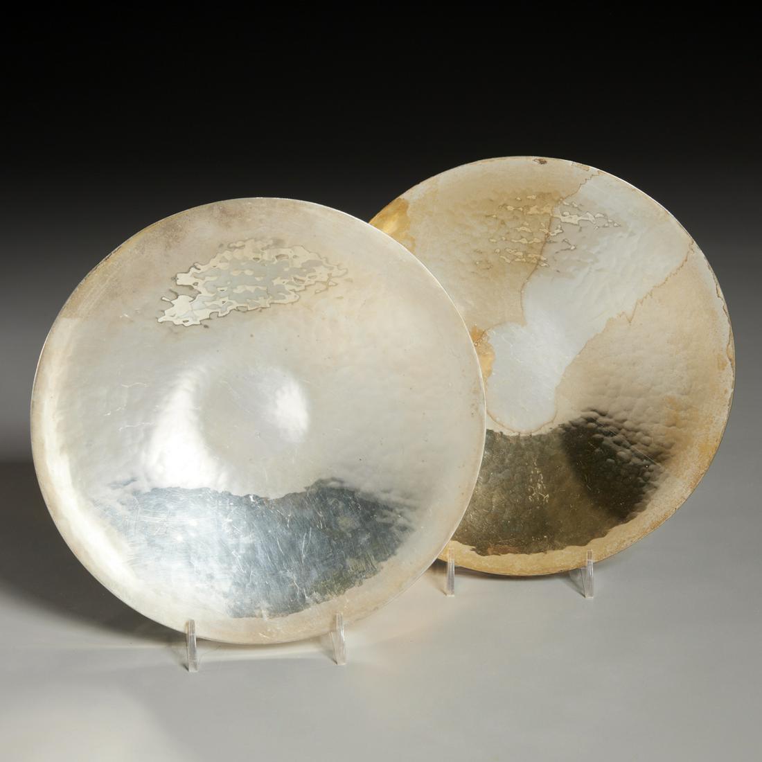 Jean Perey, pair silvered hammered dishes (1 of 5)