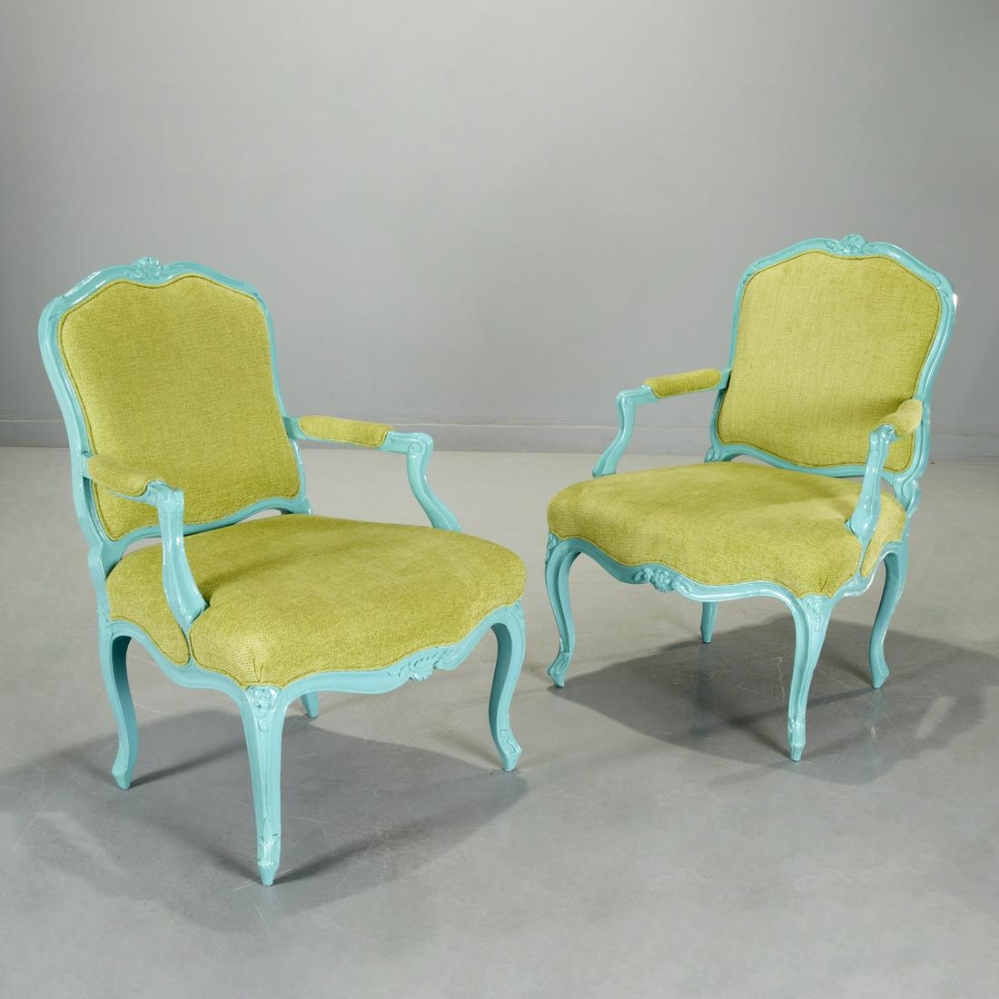 Louis XV style aqua lacquered fauteuils (1 of 6)