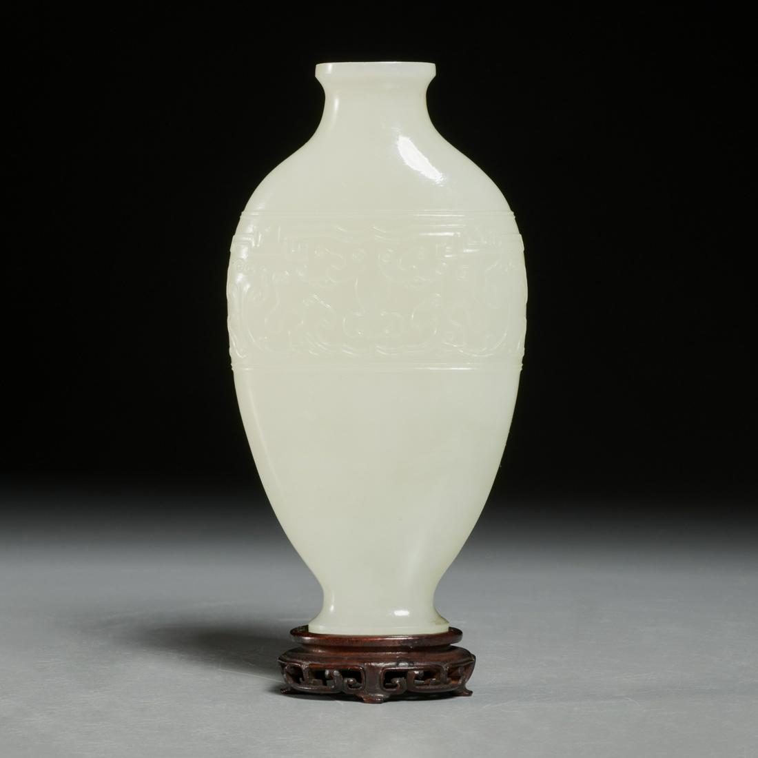 Nice Chinese carved celadon jade flask (1 of 5)