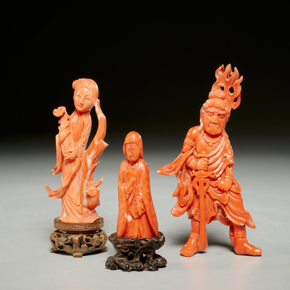 (3) antique Chinese coral carvings (1 of 7)