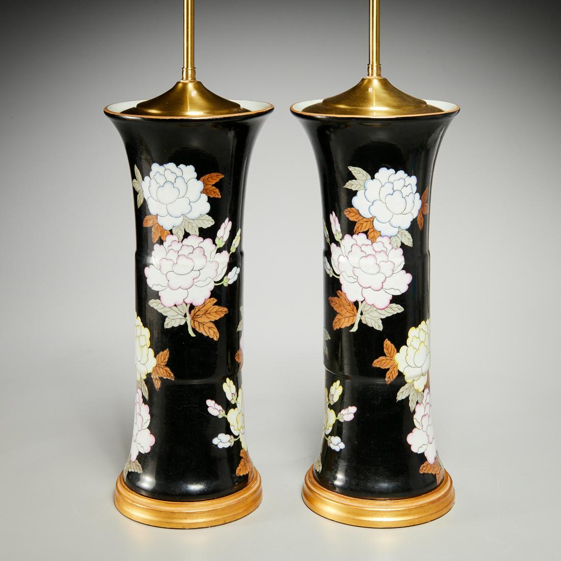 Pair Chinese famille noir vase lamps (1 of 9)