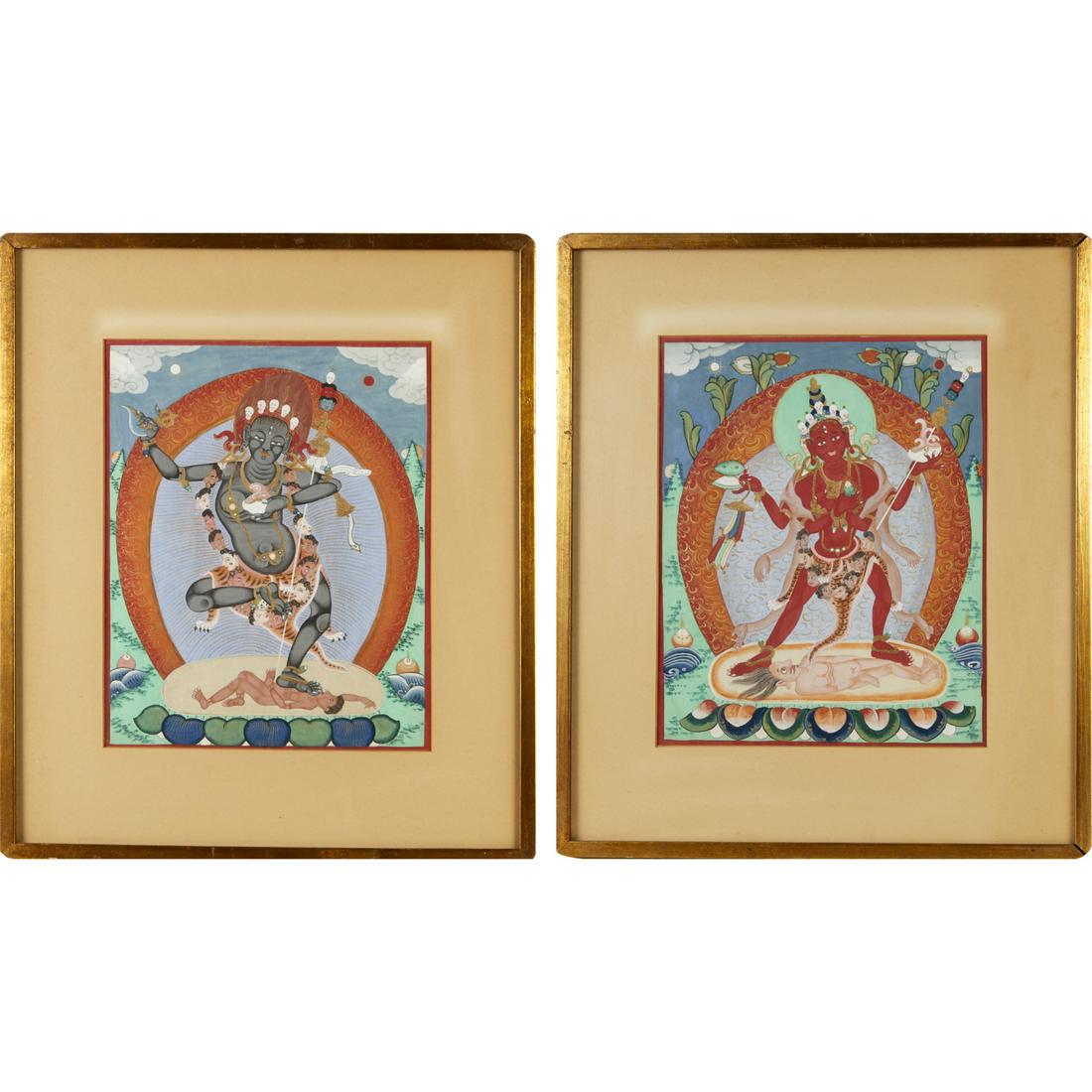Pair Tibetan Buddhist thangka paintings (1 of 5)