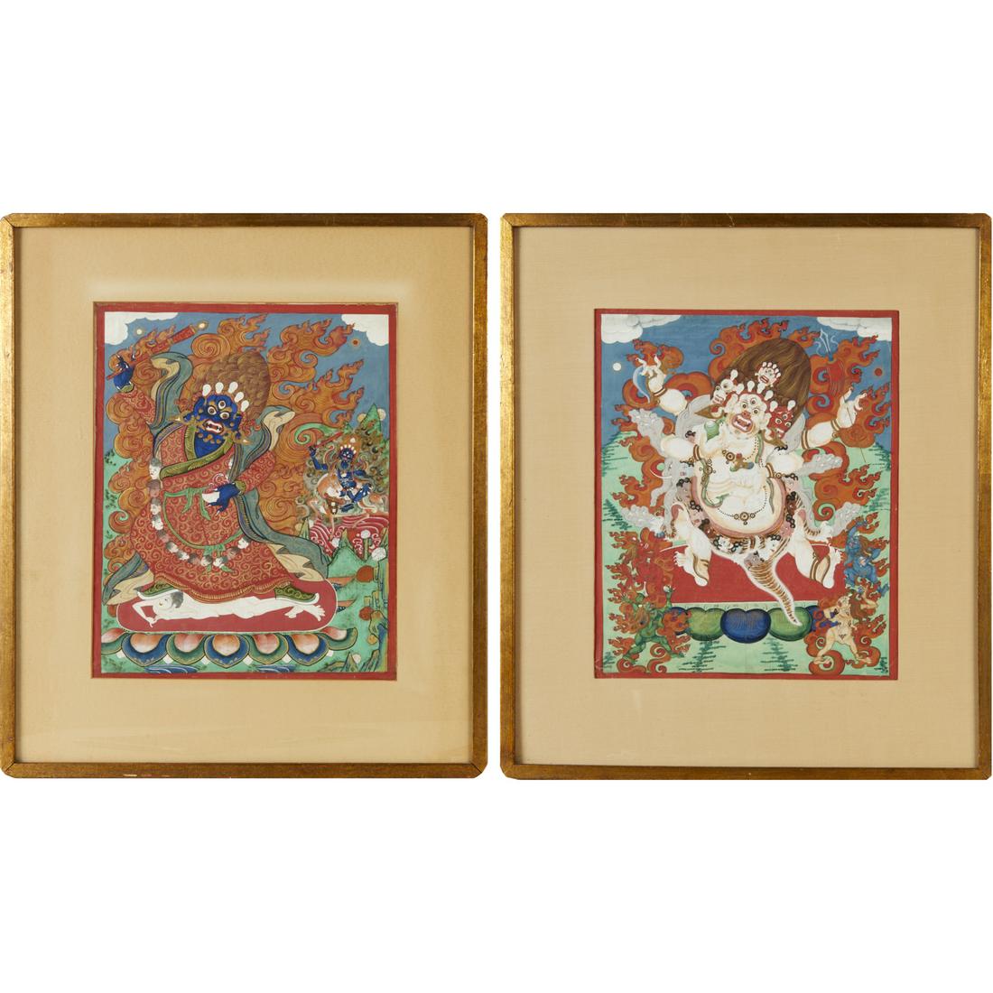 Pair Tibetan Buddhist thangka paintings (1 of 5)