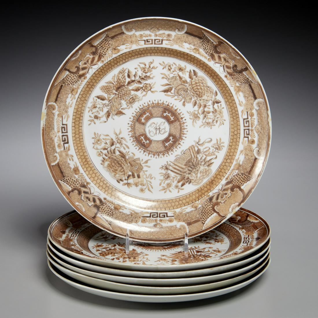 (6) Chinese Export brown Fitzhugh dishes, ex-Hone (1 of 6)