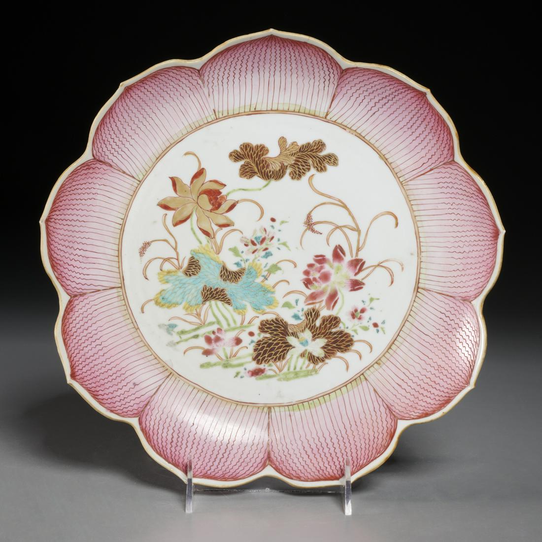 Chinese Export famille rose Lotus dish, 18th c. (1 of 6)