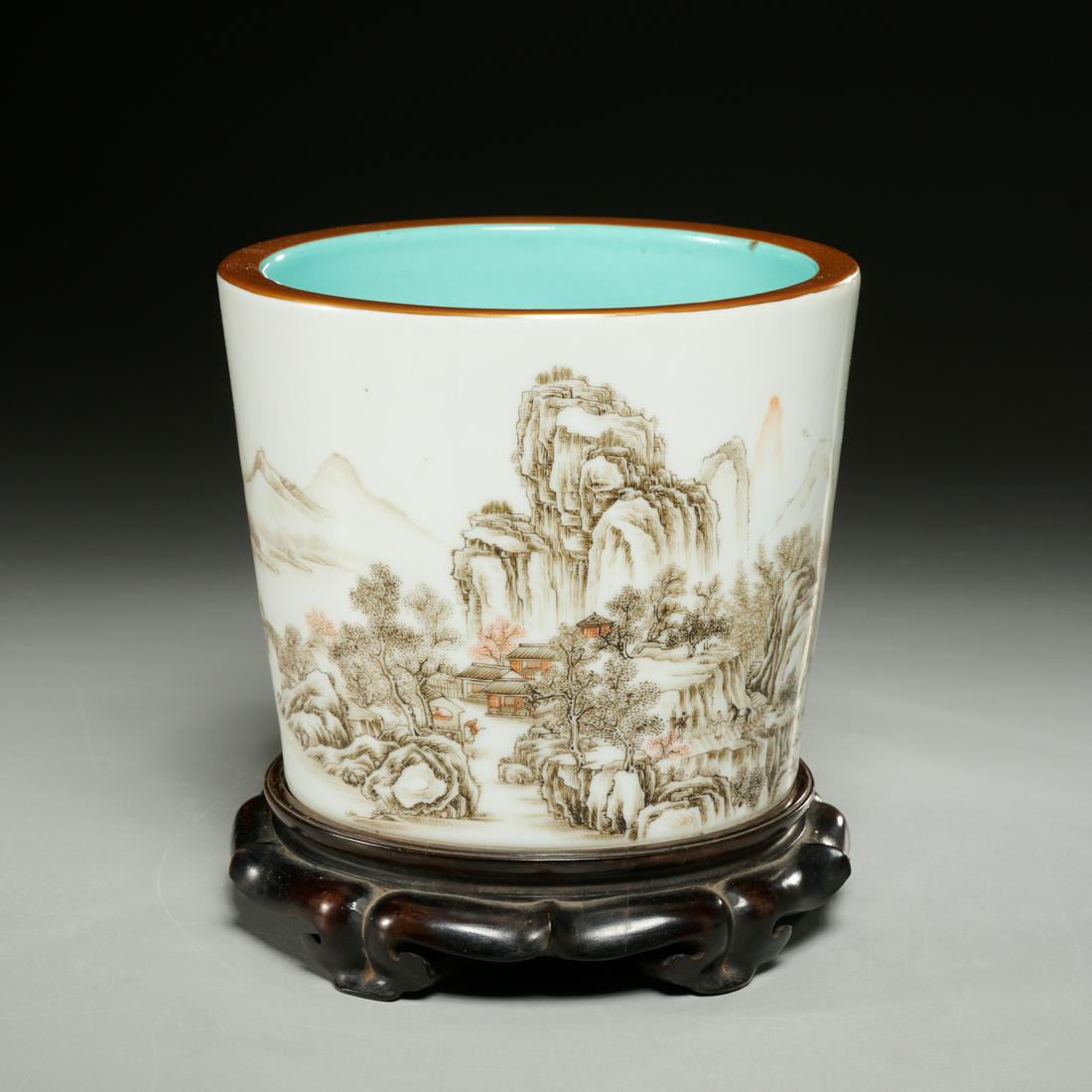Chinese enameled porcelain brush pot (1 of 8)