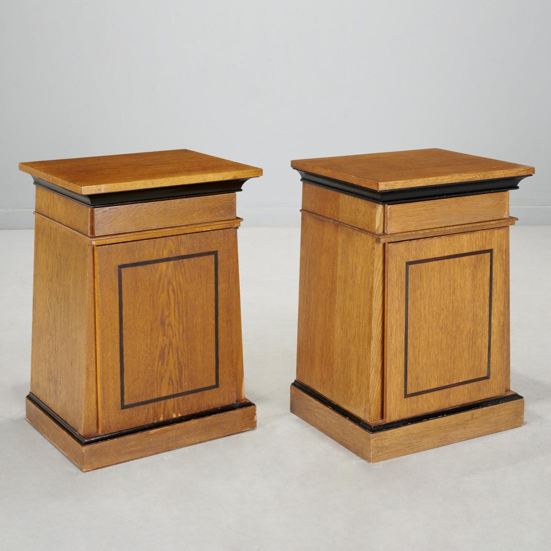 Pair George IV style oak, ebonized bedside tables (1 of 9)