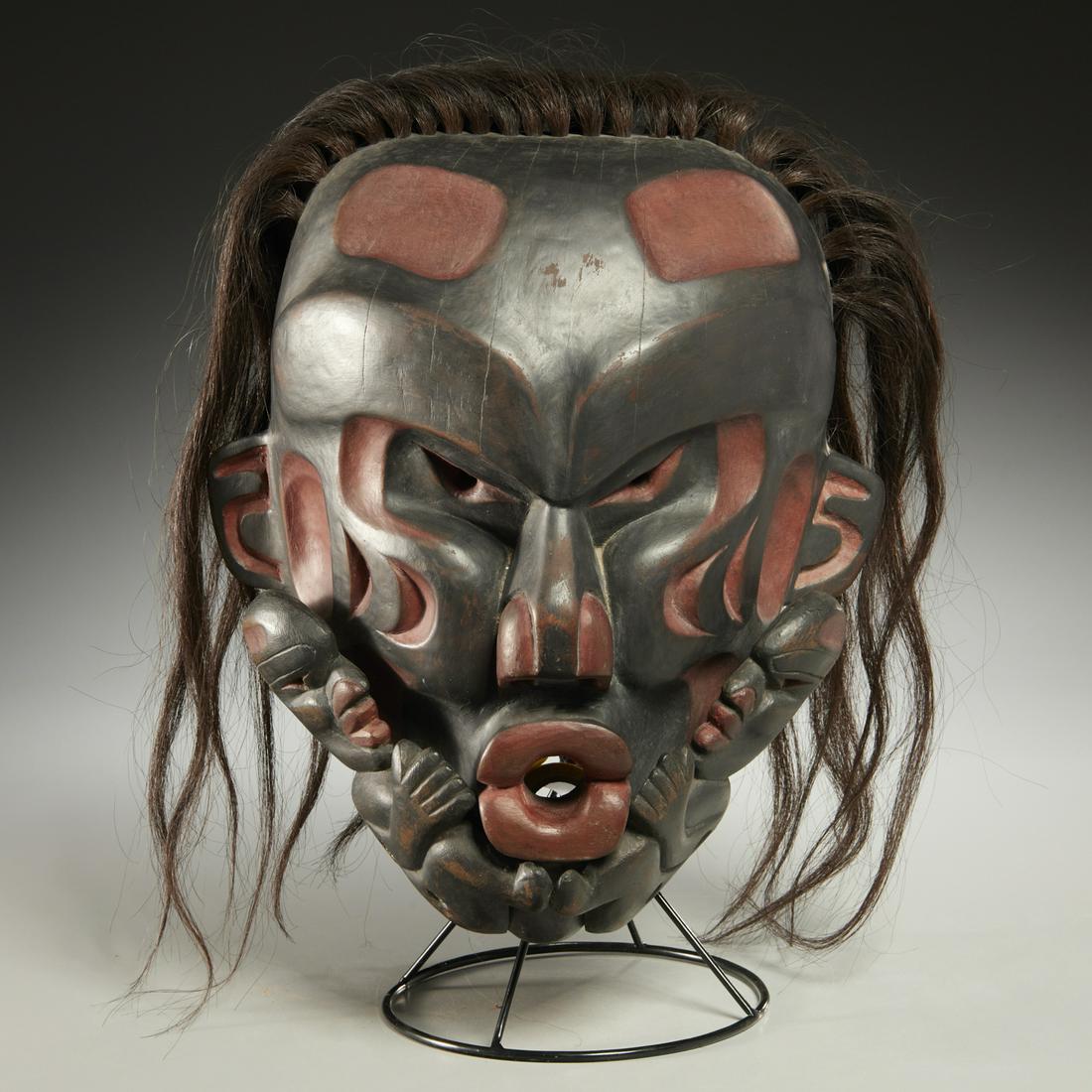 Kwakiutl polychromed wood mask of Dzunukwa (1 of 8)