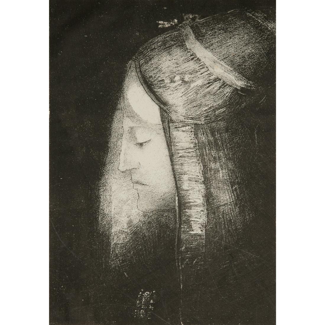 Odilon Redon, black and white lithograph, 1886: Odilon Redon, black and white lithograph, 1886, Odilon Redon (French, 1840-1916), "Profil de Lumiere" (Mellerio 61), on thin wove paper, unsigned, printed by Lemercier, Paris, likely from the edition