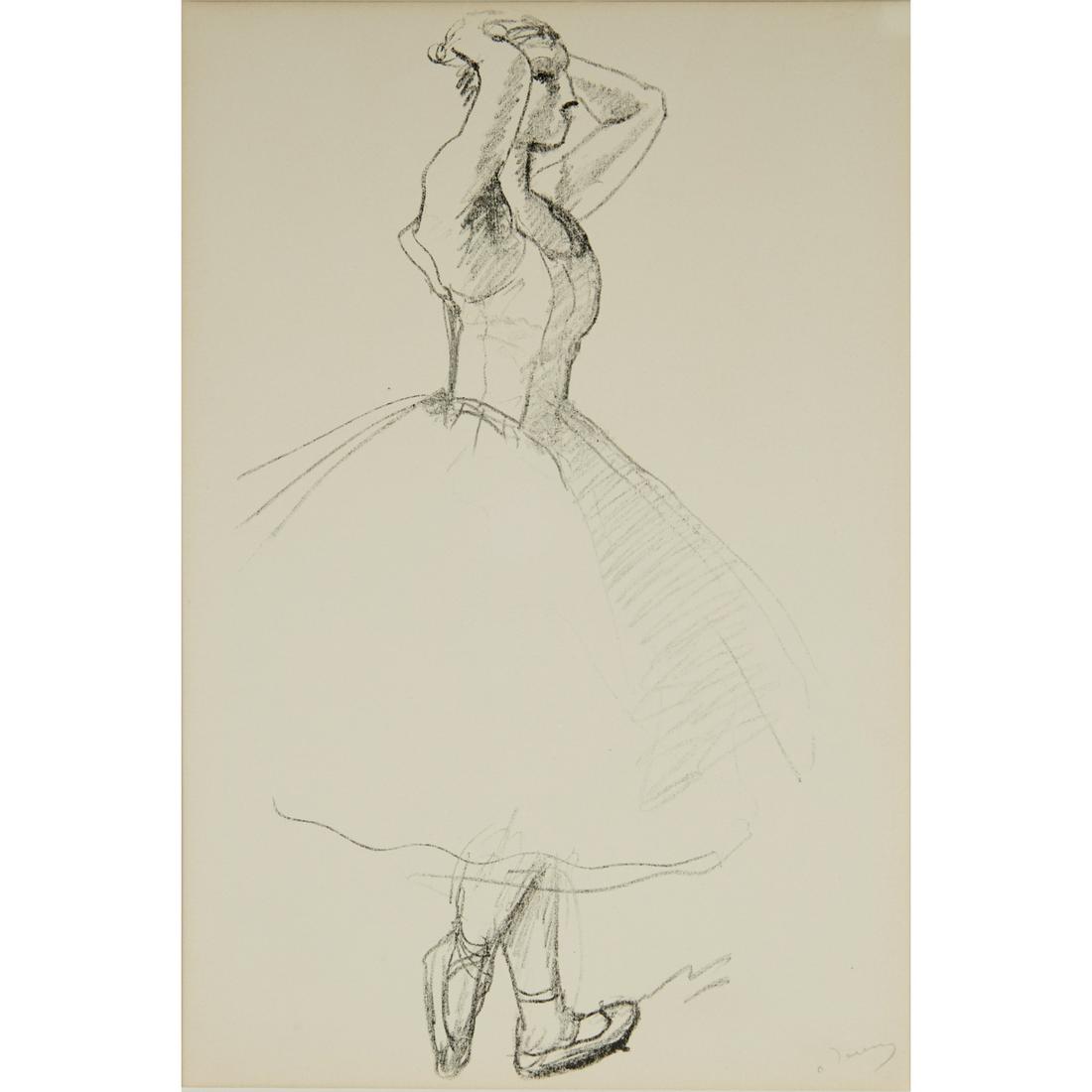 Andre Derain, black and white lithograph, 1927: Andre Derain, black and white lithograph, 1927, Andre Derain (French, 1880-1954), Danseuse de Profile, on cream paper, signed lower right, gallery label verso, matted and unframed, 18.25"h x 12.25"w (