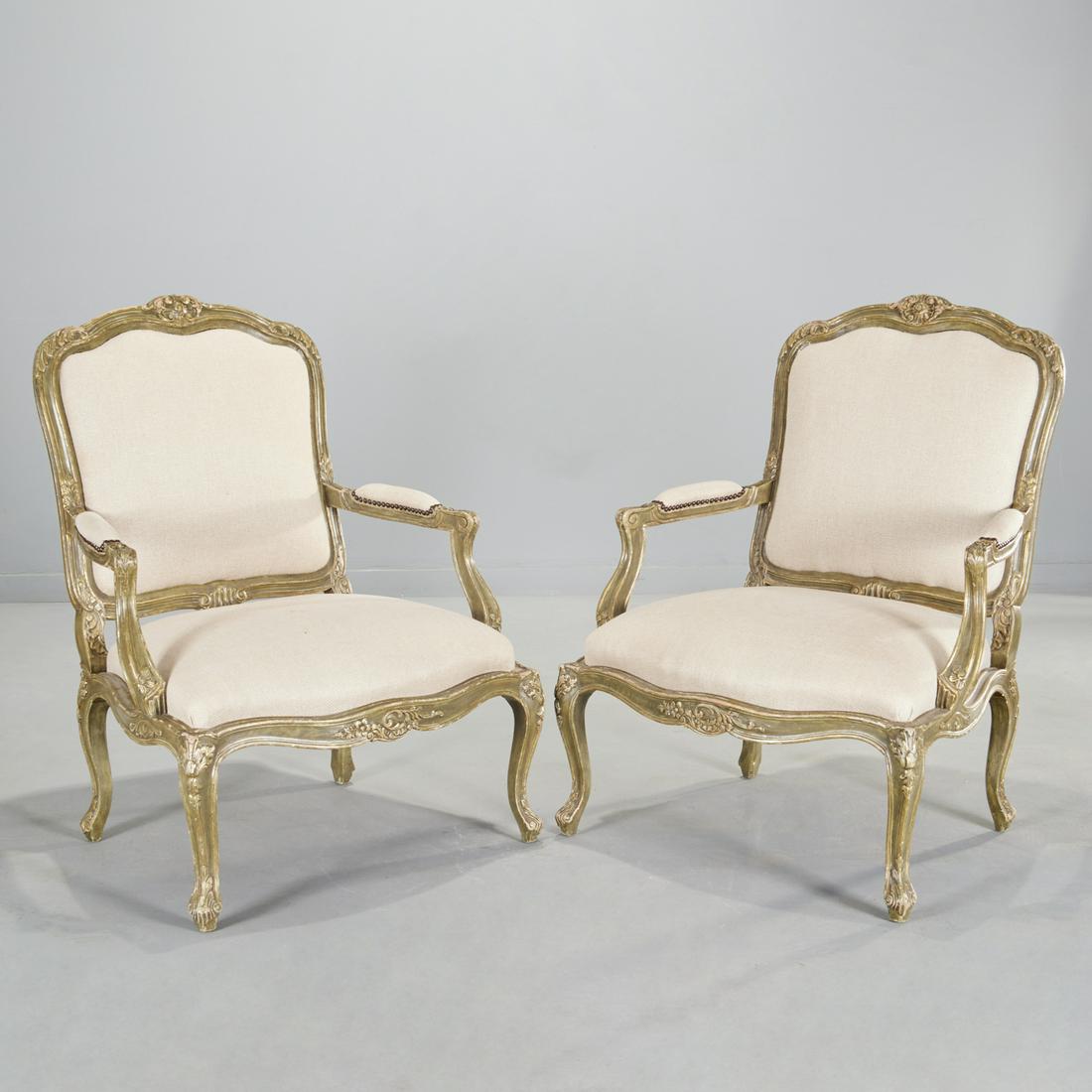 Pair Italian green painted fauteuils a chassis (1 of 7)