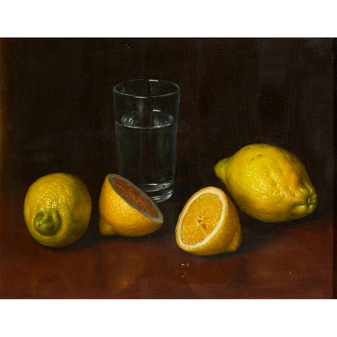 Carlos Pradal, oil on canvas: Carlos Pradal, oil on canvas, Carlos Pradal (Mexican/French, 1932-1988), Still Life with Lemons, signed "Pradal" lower right, 11"h x 14"w (stretcher), 17"h x 20"w (frame) Provenance: The Estate of Mar