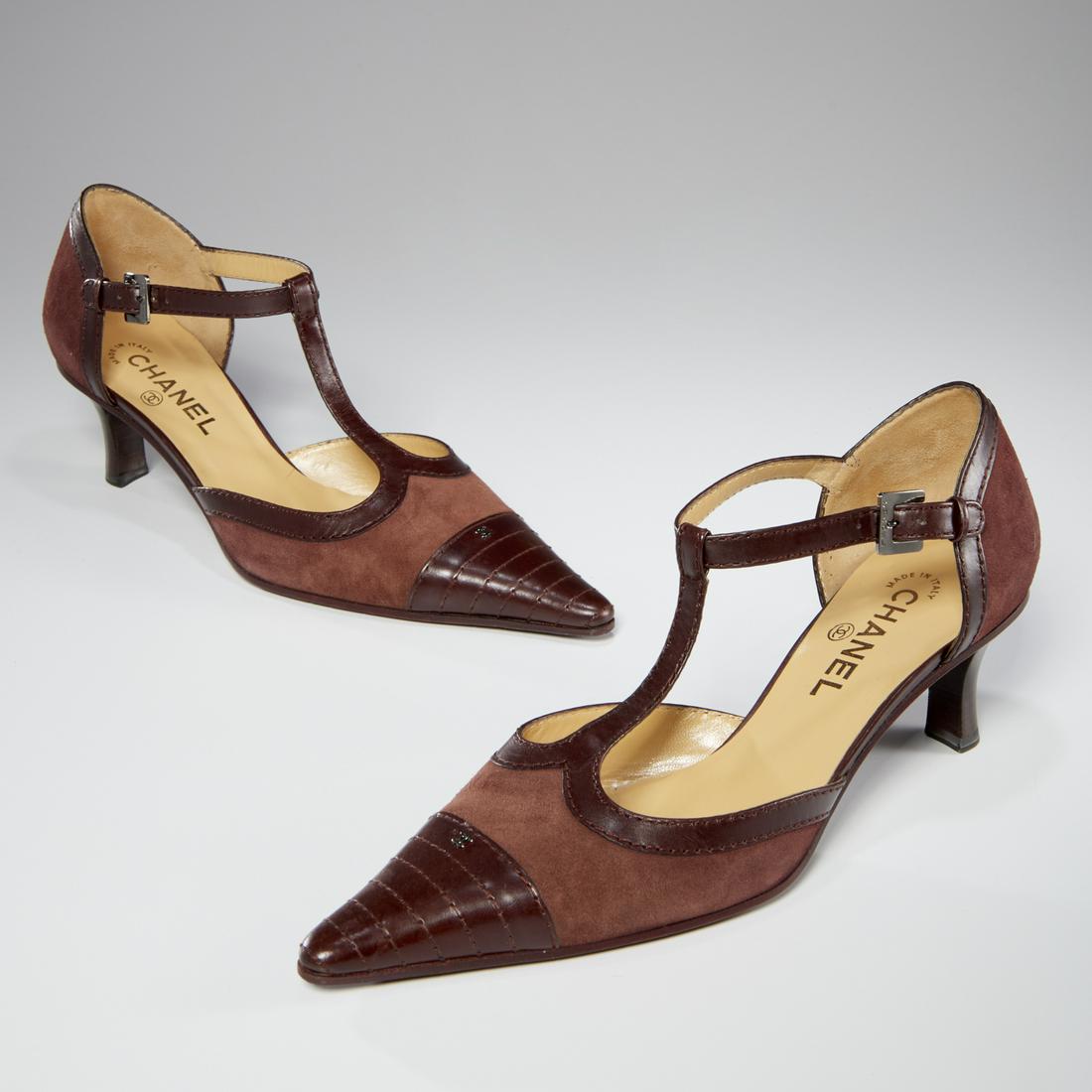 Chanel suede & leather open shoes (1 of 9)