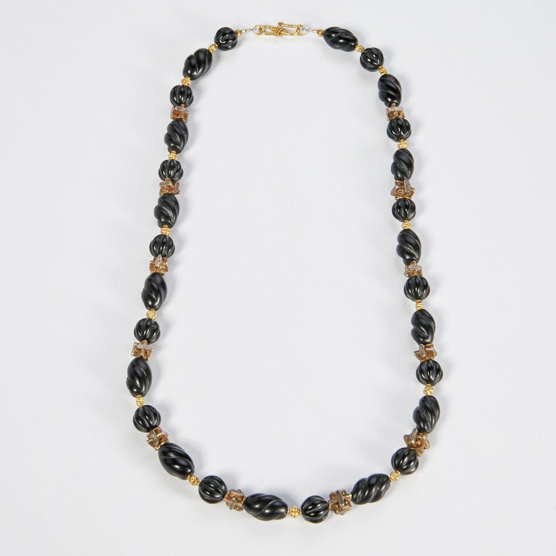 Onyx, gold, and silver beaded necklace (1 of 4)