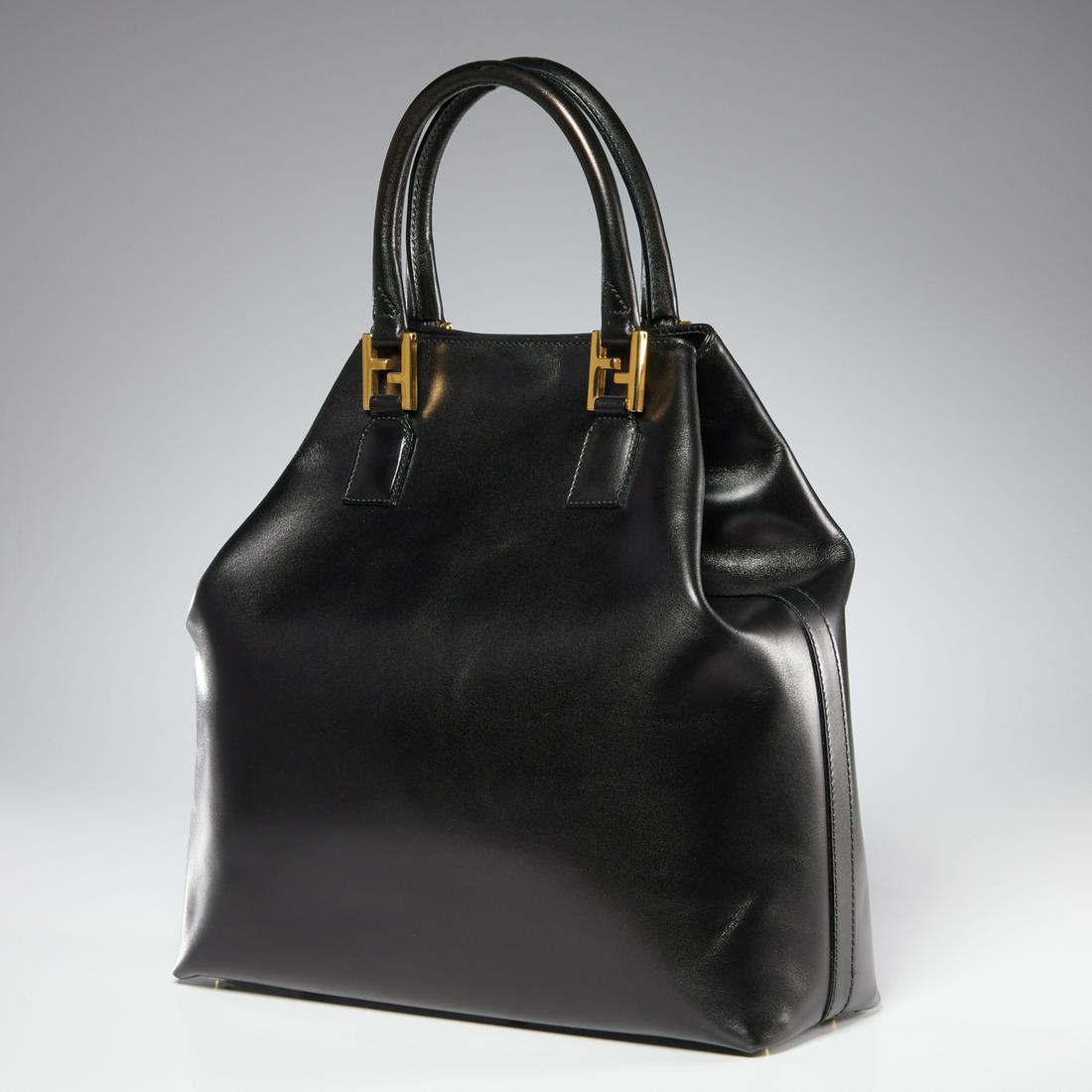 Fendi black leather FF logo trim tote handbag (1 of 7)