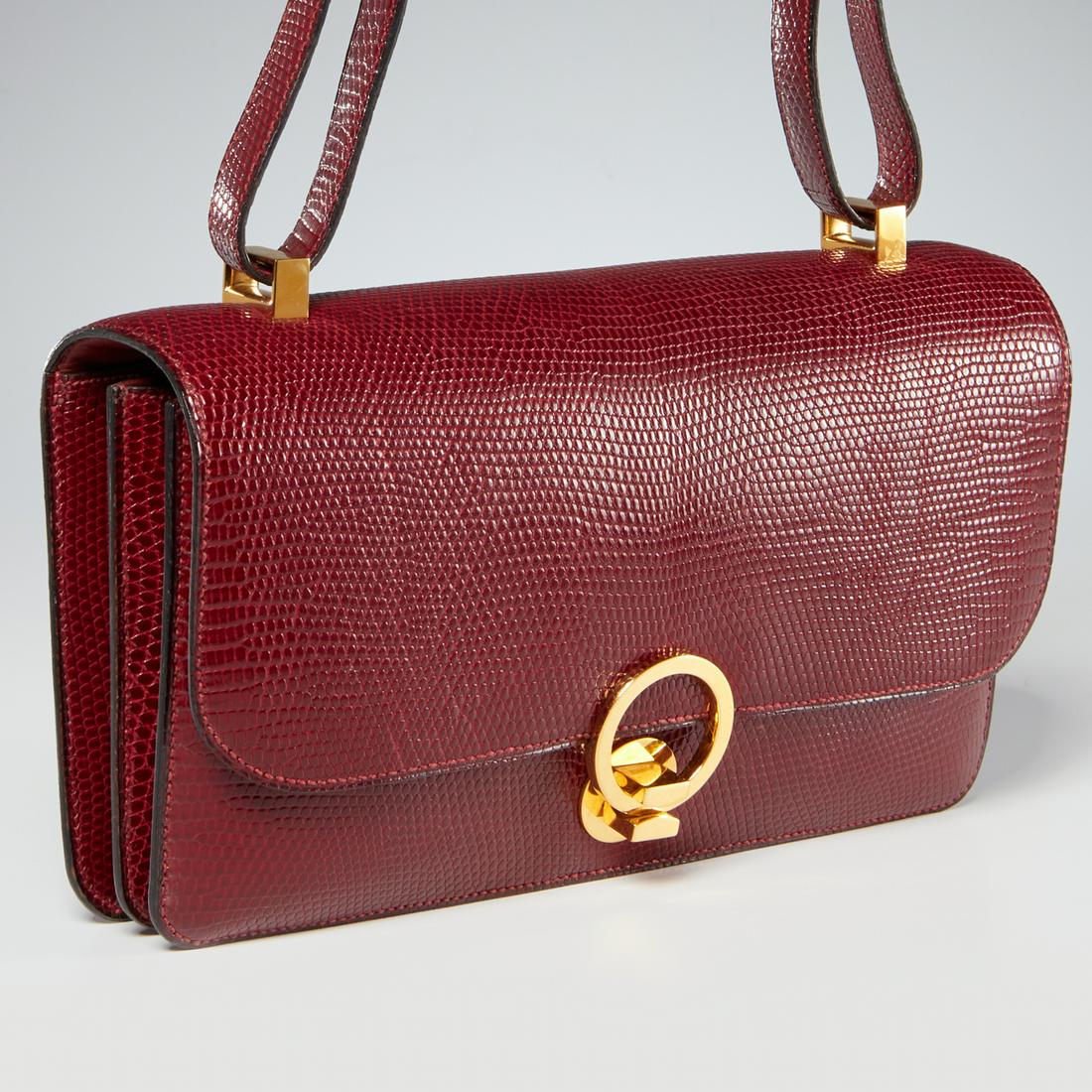 Hermes burgundy lizard "Sac Ring" handbag (1 of 8)