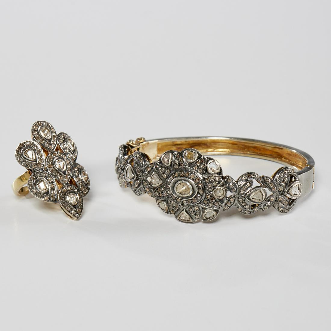Rose cut diamond bracelet & ring (1 of 5)