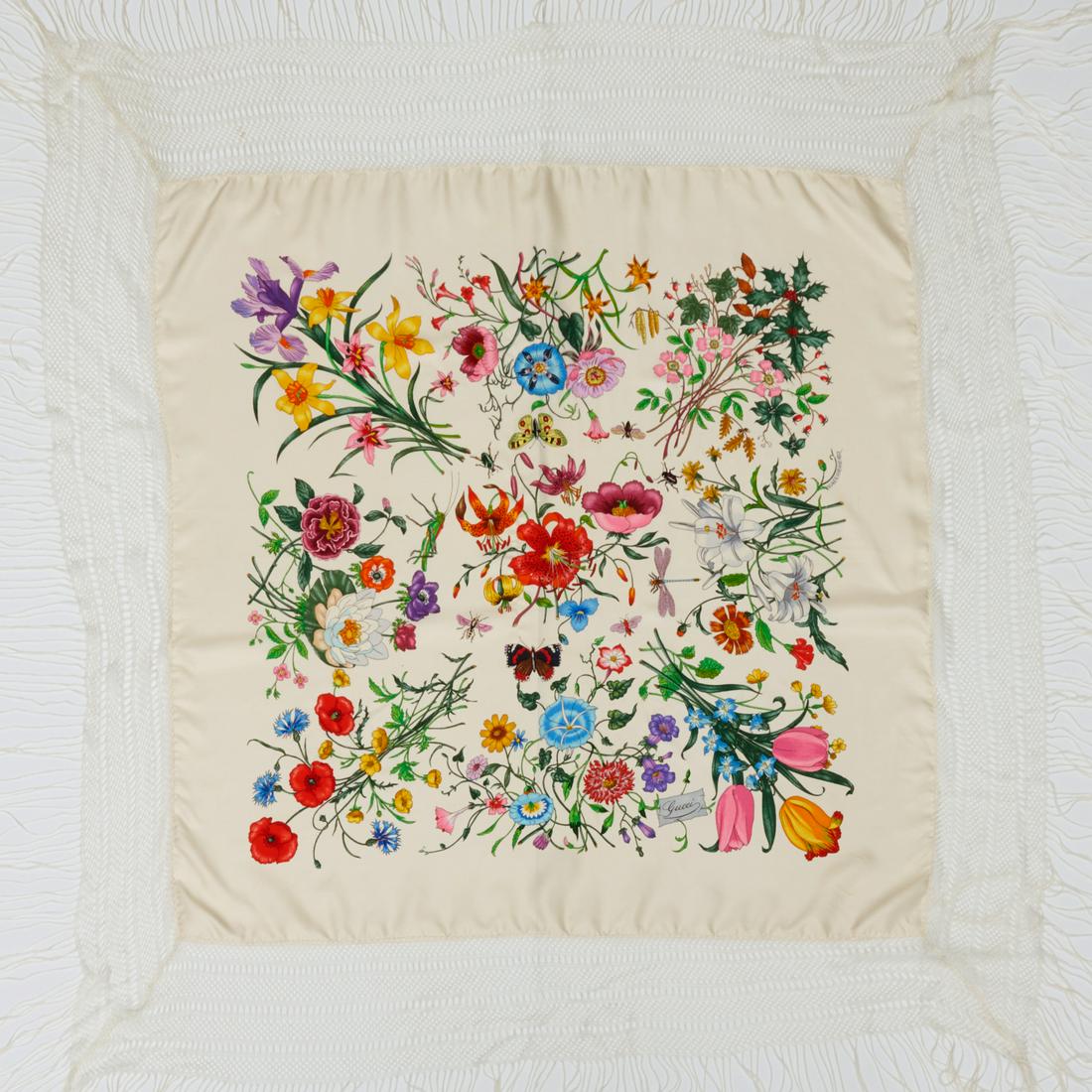 Gucci white floral fringed scarf (1 of 5)