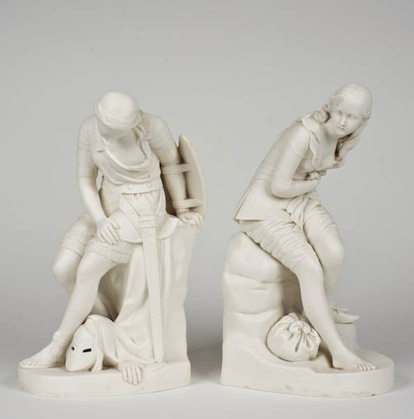 Pair Minton parian figures by John Bell: Pair Minton parian figures by John Bell, 19th c., Dorothea and Joan of Arc, 14"h x 6.5"w