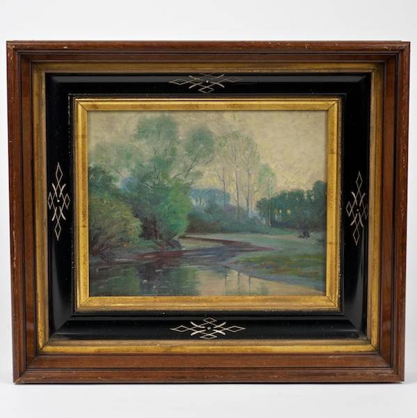 Robert A. Graham (1873-1946, American), painting: Robert A. Graham (1873-1946, American), painting, River landscape, California, oil on board, signed and dated "Graham - 1911", lower left, 7.5" x 9.5" (sight), framed under glass