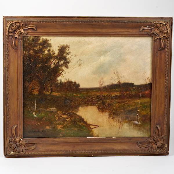 Edward B. Gay (1837-1928, American), painting: Edward B. Gay (1837-1928, American), painting, River landscape, oil on canvas, signed "Edward Gay", lower left, 15.5" x 19.5" (sight), framed