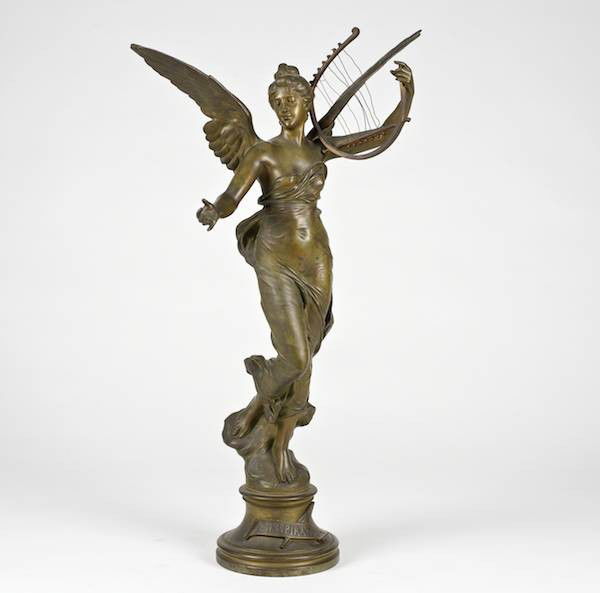 Eugene Marioton (1854-1933, French), bronze: Eugene Marioton (1854-1933, French), bronze, "L'inspiration", bronze with gold-green patina, signed "Eug. Marioton", 30"h x 12.5"w