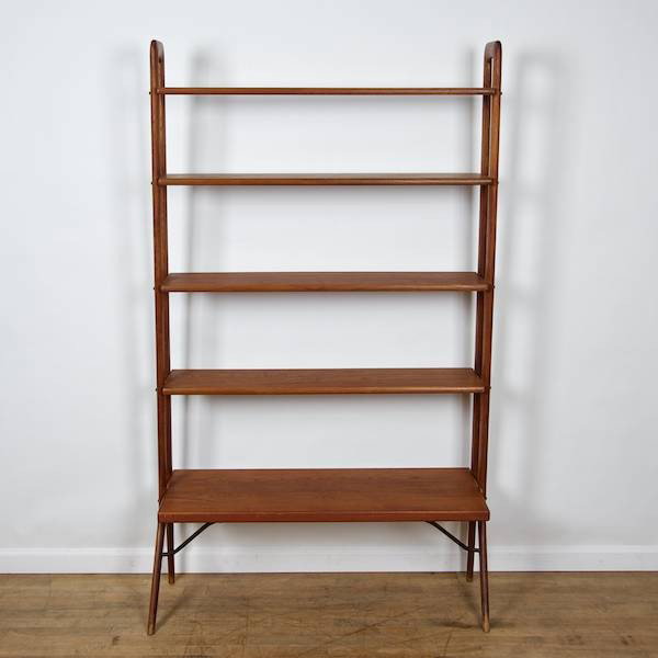 Danish teak open bookshelf by Kurt Ostervig: Danish teak open bookshelf by Kurt Ostervig, Mid 20th c., stamped, 71"h x 41"w x 15.5"d