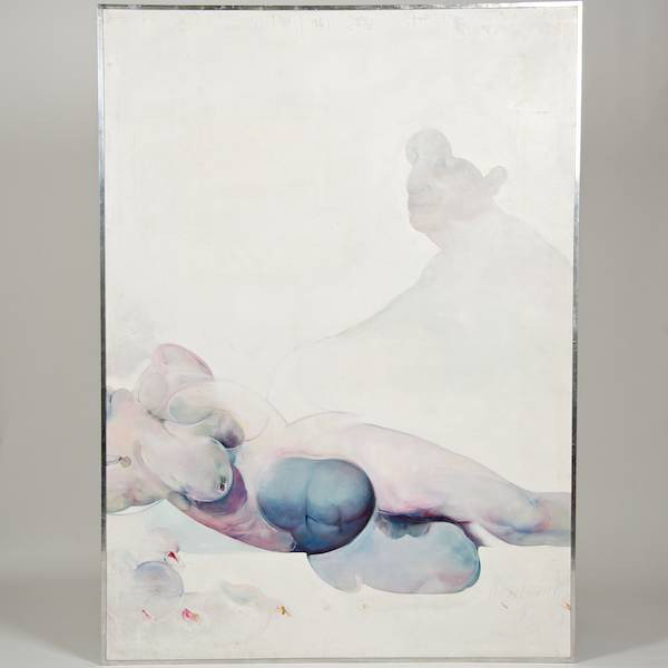 Roberto Cortazar (b. 1962, Mexican), painting: Roberto Cortazar (b. 1962, Mexican), painting, "Patalogia- #1 80-VII", 1980, oil on canvas, signed and dated "R. Cortazar - '80", lower right, inscribed verso, 70" x 51" (sight), framed