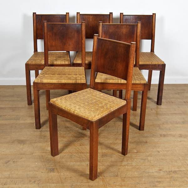 Set (6) French walnut side chairs manner of Perri: Set (6) French walnut side chairs manner of Perriand, Circa 1940s, 34.25"h x 17.75"w x 16.5"d Provenance: The Estate of Amy Perlin, NY