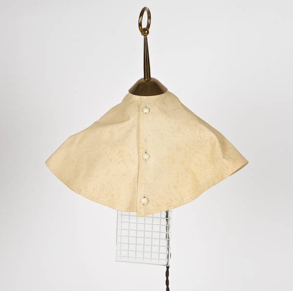 Rare hanging lamp attr. to Josef Hoffmann: Rare hanging lamp attr. to Josef Hoffmann, Circa 1905, unmarked, with unstructured fabric shade, possibly from the original design for the Purkersdorf Sanatorium, 12"h