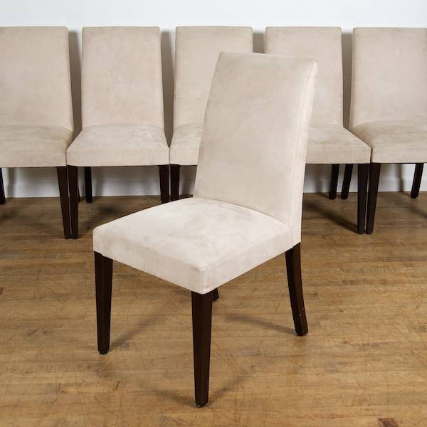 Set (6) Contemporary suede dining chairs: Set (6) Contemporary suede dining chairs, Late 20th c., 38"h x 19"w x 20.5"d