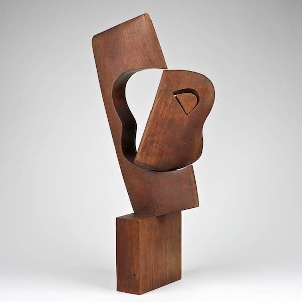 Broch (20th century), wood sculpture: Broch (20th century), wood sculpture, Untitled, kinetic wood sculpture, signed and dated "Broch? - 1960", 27"h x 7.5"w x 12"d