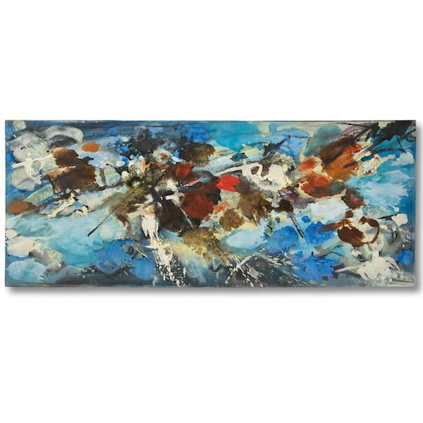 Hugo Weber (1918-1971, American), painting: Hugo Weber (1918-1971, American), painting, "Costa Brava", 1957-58, oil on canvas, signed, dated and inscribed on verso, 33.5" x 80.5" Provenance: The Ciba-Geigy Art Collection