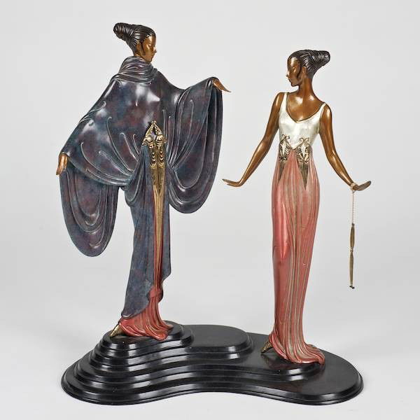 Erte (1892-1990, Russian/French), bronze: Erte (1892-1990, Russian/French), bronze, "Dream Birds", 1988, no. 94/500. Seven Arts Edition, 18.5"h x 15"w