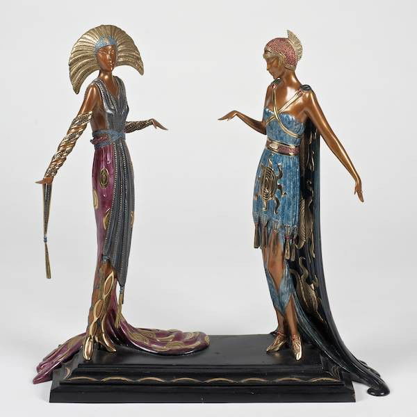 Erte (1892-1990, Russian/French), bronze: Erte (1892-1990, Russian/French), bronze, "Two Vamps", 1990, no. 94/500, Seven Arts Edition, 18.5"h x 18.5"w
