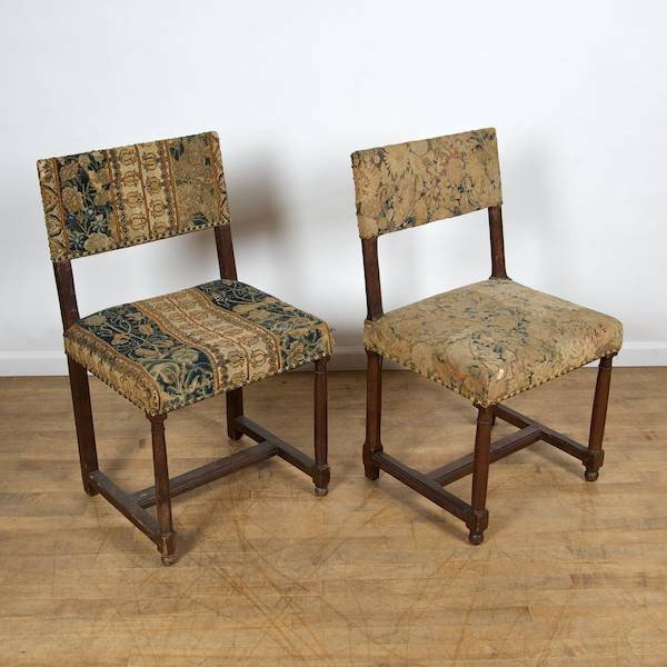 Near pair Continental Baroque walnut side chairs: Near pair Continental Baroque walnut side chairs, 17th/18th c., with antique needlepoint seating, 36.5"h x 21.5"w x 18.5"d