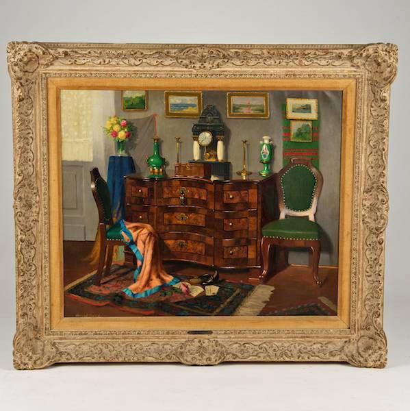 Arpad Romek (1883-1960, Hungarian), painting: Arpad Romek (1883-1960, Hungarian), painting, "Entereidr", oil on canvas, signed "Arpad Romek", lower left, 22" x 27" (sight), framed