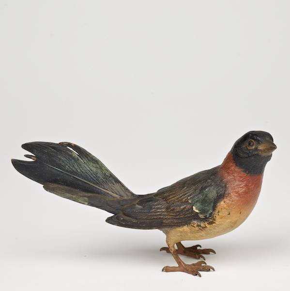 Vienna cold painted bronze bird by Franz Bergman: Vienna cold painted bronze bird by Franz Bergman, 19th c., factory mark, 3.25"h x 5.5"l