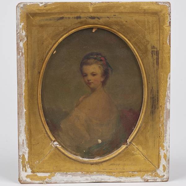 Continental School (18th century), painting: Continental School (18th century), painting, Portrait of a lady, oil on canvas, apparently unsigned, 5.75" x 4.5" (sight), giltwood frame