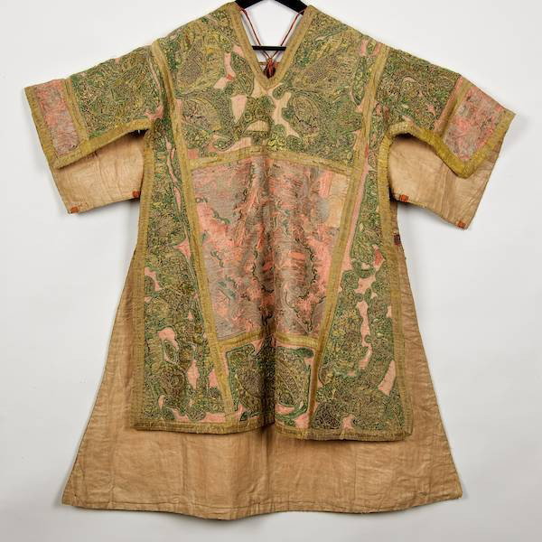 Antique Continental embroidered metal thread vest: Antique Continental embroidered metal thread vestment, Probably 18th c., approx. 45"h x 45"w