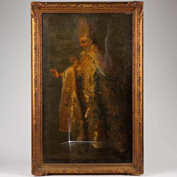 Attr. to Francisco Zurbaran (1598-1662, Spanish),: Attr. to Francisco Zurbaran (1598-1662, Spanish), painting, Portrait of a Syrian Bishop, oil on canvas, apparently unsigned, 34" x 20.5" (sight), giltwood frame Provenance: The Lambert Collection