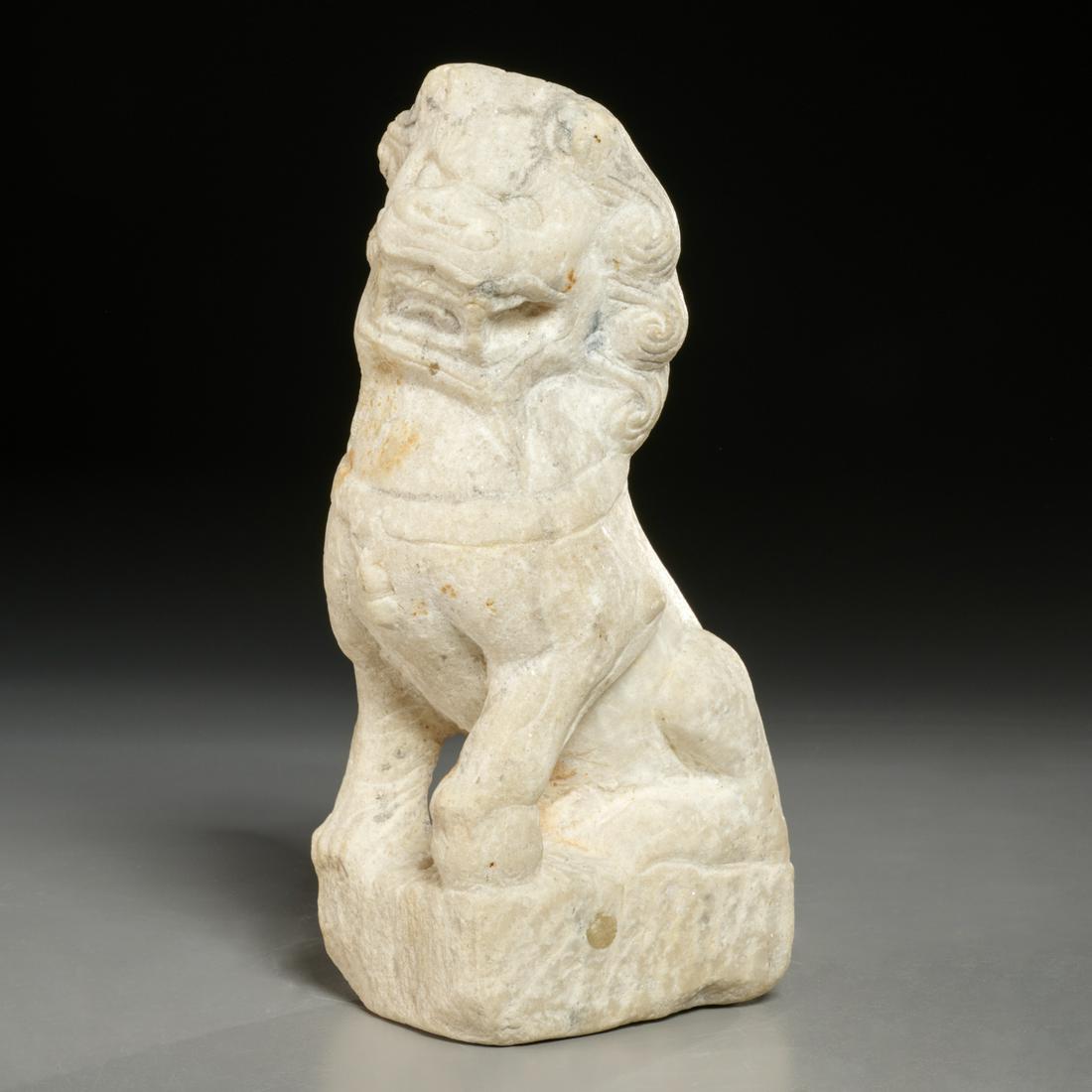 Chinese carved white marble Buddhist lion (1 of 7)