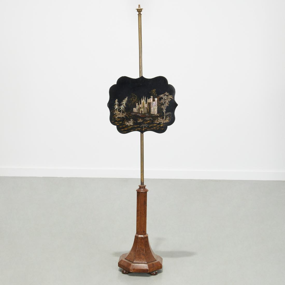 Victorian papier mache & burl wood pole screen (1 of 8)