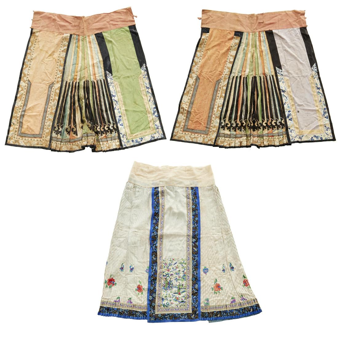 (3) Antique Chinese embroidered silk skirts (1 of 8)