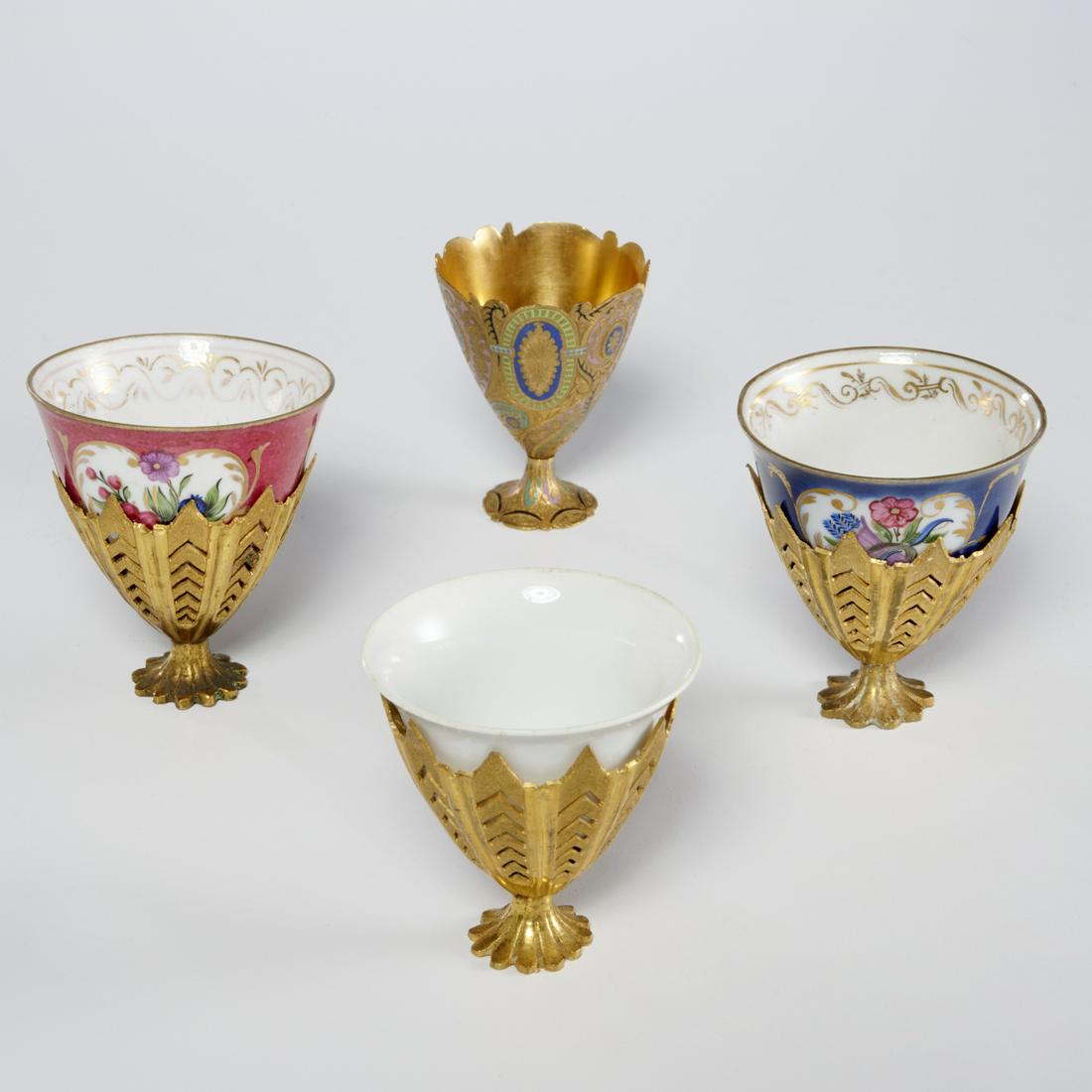 (4) Silver gilt, porcelain Zarf cups, incl. enamel (1 of 7)