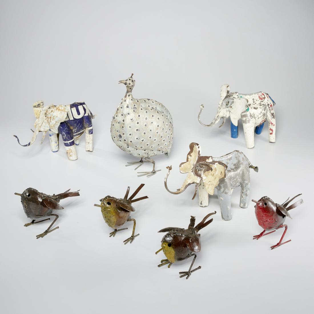 Group of Folk Art metal birds & elephants (1 of 6)